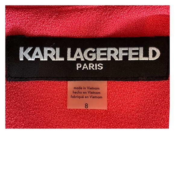 Karl Lagerfeld Ruffle Sleeveless V-Neck Flare Hem Strawberry Knit Dress Size 8 - Picture 5 of 6